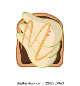 Slice of bread with pears over chocolate paste. Sandwich with different ingredients vector illustration. Food, healthy lifestyle concept
