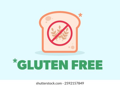 Slice of bread and prohibition sign. Gluten-free diet restrictions. Allergy awareness. Vector illustration.