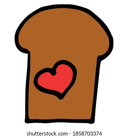 Recorte de pan con corazón rojo.Dibujo de dibujos animados para niños