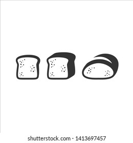 Slice of bread and sliced bread loaf simple vector icon set. Bread glyph isolated black symbols.