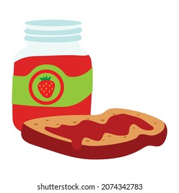 Slice of bread  strawberry jam and vector illustration, flat design illustration