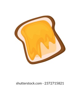 Trozo de pan con miel dulce sobre fondo blanco
