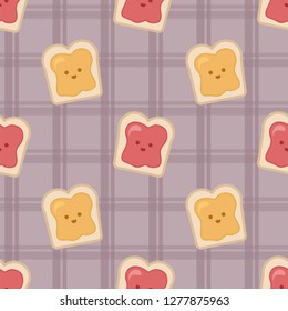 Slice of bread toast with honey and jam. Seamless vector pattern