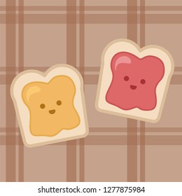 Slice of bread toast with honey and jam. Vector illustration
