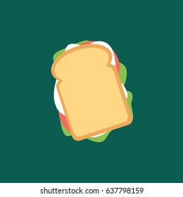 slice of bread with vegetables. breakfast isolated vector simple modern cartoon. one whole cheese sandwich with tomato, lettuce & bacon, sausage flat design style. tasty & Appetizing vegetarian food.