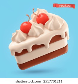Slice of cake. 3d vector render cartoon icon