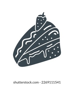 slice cake bakery doodle icon isolated