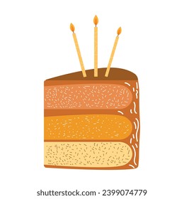 slice of cake with a burning candle on it.
birthday idea.