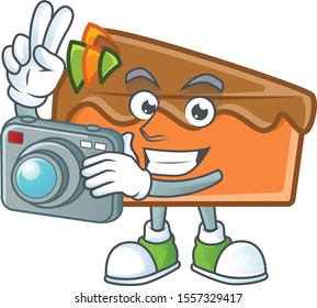 Slice cake in the cartoon character photographer.