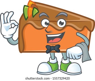 Slice cake in the cartoon character waiter.