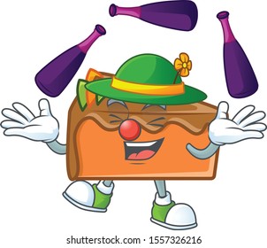 Slice cake character juggling on white background