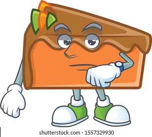 Slice cake character waiting on white background