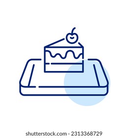 Slice of cake with cherry on top. Sweets and desserts delivery mobile app. Pixel perfect, editable stroke icon