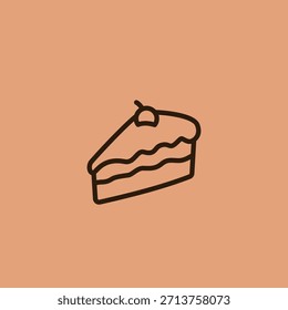 Rebanada de pastel con el icono de contorno de cereza minimalista
