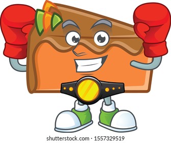 Slice cake chocolate with the mascot boxing.