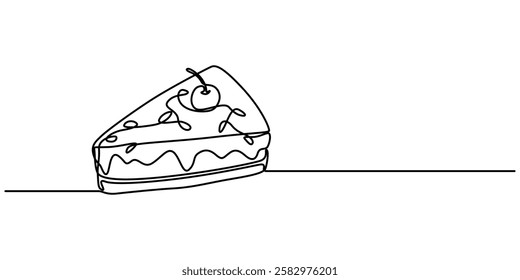 Slice of Cake Continuous Line Icon, Slice of Cake Continuous Line Art Illustration, A single line drawing of a cake. Continuous line thanksgiving cake icon in color Vector illustration