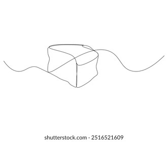 Fatia da linha contínua do bolo. Um prato contínuo de corte de massa de desenho de uma linha com cereja. Conceito de sobremesa. Vetor de desenho de linha única

