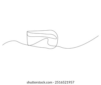 Slice of Cake Continuous Line. Continuous one line drawing pastry cutlet dish with cherry. Dessert concept. Single line draw vector

