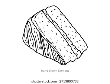 Slice of Cake Delight: Un boceto de una deliciosa rebanada de pastel, mostrando las capas de relleno cremoso y pan esponjoso, el regalo perfecto.