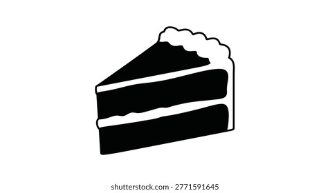 a slice of cake depicted as a black silhouette against a white background, featuring layered design typical of desserts. high-quality professional detailed modern elegant