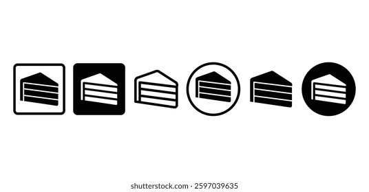 Slice of Cake Dessert Symbols Icon Black and White Color Illustration Set