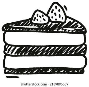 Slice cake doole sketch on white background. Hand drawn Vector illustration