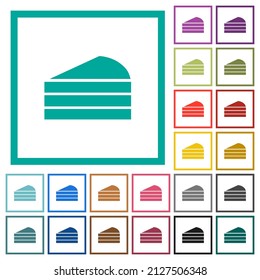 Slice of cake flat color icons with quadrant frames on white background