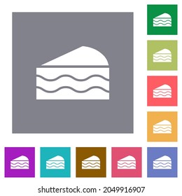 Slice of cake flat icons on simple color square backgrounds