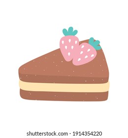 slice cake with fruits icon in cartoon style vector illustration