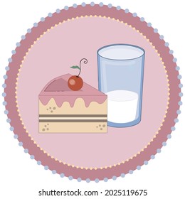 Slice of cake with glass of milk dessert