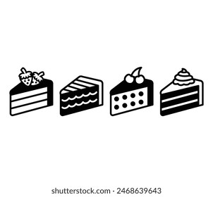 slice of cake icons vector design symbol flat modern style black white illustration collections sets isolated