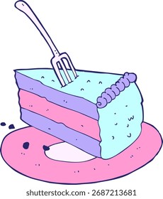 slice of cake in neon color with fork