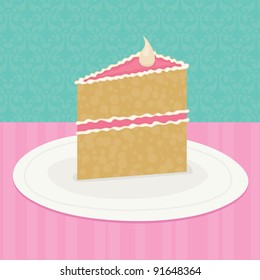 slice of cake on pink and blue background