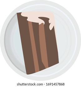 Slice of cake on a white plate. Dessert illustration. Chocolate. Pastel de chocolate.