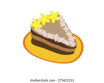 Slice of cake on the yellow dish