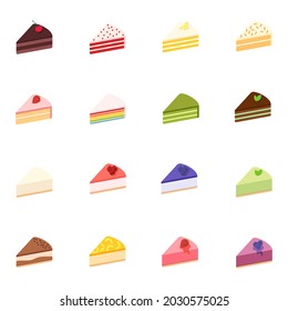 slice of cake set. slice of cheesecake set. slice of cake and cheesecake with different toping. colorful. semi 3d illustration. isolated