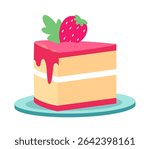 Slice of Cake with Strawberry Topping, illustration for dessert concept