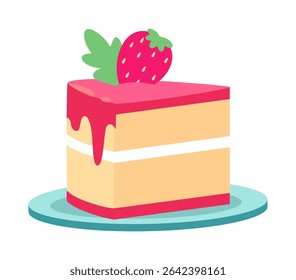Slice of Cake with Strawberry Topping, illustration for dessert concept