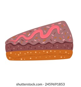 Slice of cake. Sweet bakery piece. Pastry dessert with cream. Vector pie flat illustration isolated on white background.