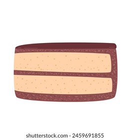 Slice of cake. Sweet bakery piece. Pastry dessert with cream. Vector pie flat illustration isolated on white background.