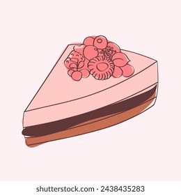 Una rebanada de pastel con delicadas bayas pintadas a mano, creando un hermoso y artístico postre