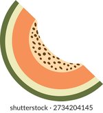 Slice of Cantaloupe with Seeds, Flat Design Illustration