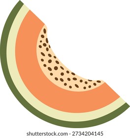 Slice of Cantaloupe with Seeds, Flat Design Illustration