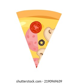 A slice of capricciosa pizza. Modern flat vector illustration
