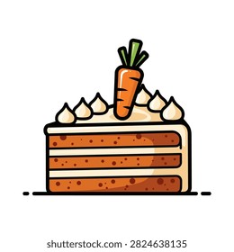 Slice of carrot cake with cream cheese frosting and carrot topping, frosting