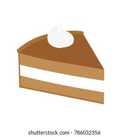 A slice of cartoon style chocolate cake/pie with a white cream filling in the center and whipped cream on top as vector art. 
 Transparent background in vector file.  Other flavors available.