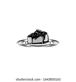 slice of cheese cake with chocolate melted on plate logo Ideas.  Template Vector Illustration. Isolated On White Background
