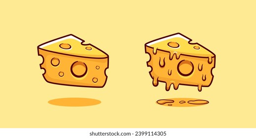 Slice cheese cartoon vector illustration food object icon yellow background for book cover, poster, banner