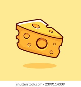 Slice cheese cartoon vector illustration food object icon yellow background for book cover, poster, banner