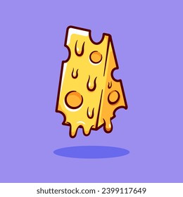 Slice cheese cartoon vector illustration food object icon blue background for book cover, poster, banner